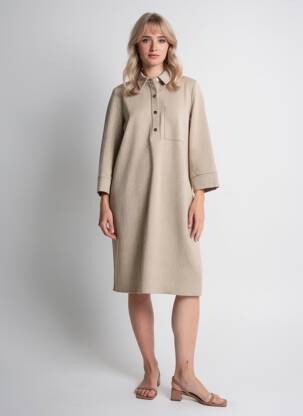 Robe mi-longue imprimé fantaisie manches longues beige STREET ONE femme