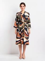 Robe mi-longue imprimé fantaisie manches longues marron JOSEPH RIBKOFF femme