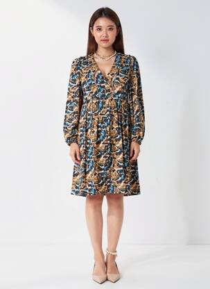 Robe mi-longue imprimé fantaisie manches longues noir LOLA ESPELETA femme