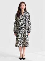 Robe mi-longue imprimé fantaisie manches longues bleu TUZZI femme