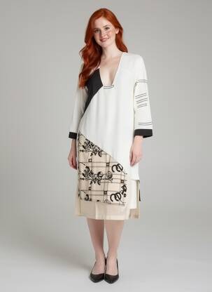 Robe mi-longue imprimé fantaisie manches longues blanc ELISA CAVALETTI femme