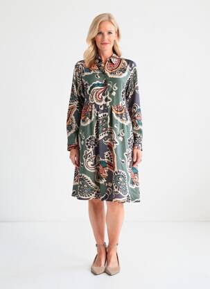 Robe mi-longue imprimé fantaisie manches longues vert LOLA ESPELETA femme
