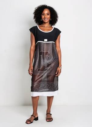 Robe mi-longue imprimé fantaisie sans manche noir ELISA CAVALETTI femme