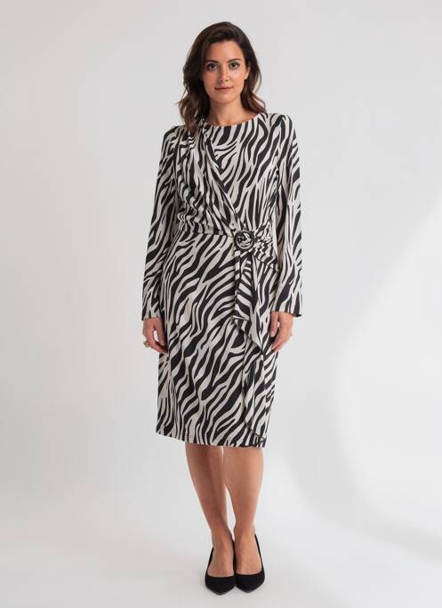 Robe mi-longue imprimé fantaisie manches longues noir FRANK WALDER femme