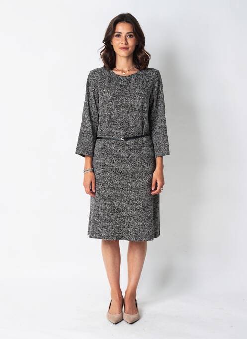Robe mi-longue imprimé fantaisie manches longues noir GRIFFON femme