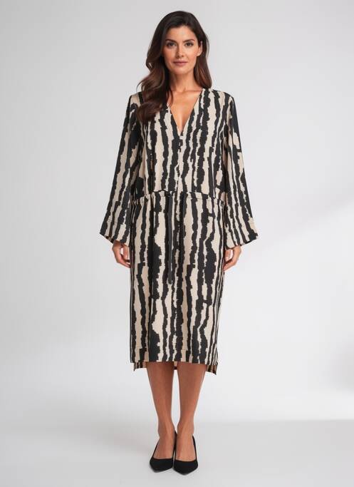 Robe mi-longue imprimé fantaisie manches longues noir IN WEAR femme