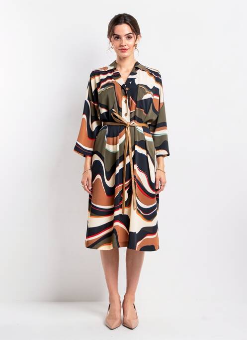 Robe mi-longue imprimé fantaisie manches longues marron JOSEPH RIBKOFF femme