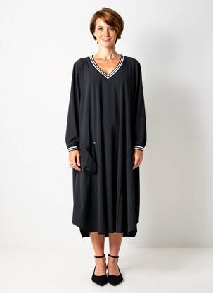 Robe mi-longue manches longues manches longues noir FRANCK ANNA femme