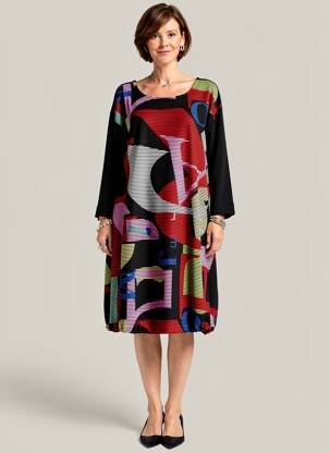Robe mi-longue manches longues manches longues noir FRANCK ANNA femme