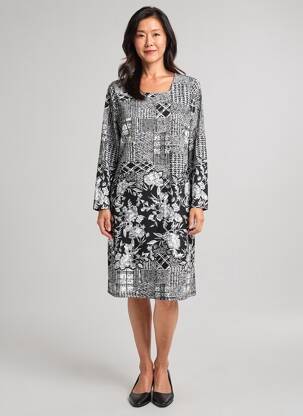 Robe mi-longue manches longues manches longues noir GUY DUBOUIS femme