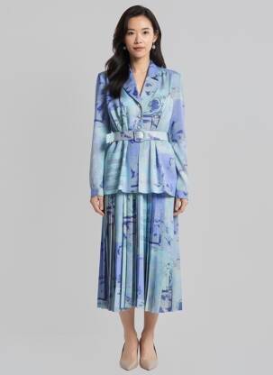 Robe mi-longue coupe fluide manches longues bleu PAUL MAUSNER femme