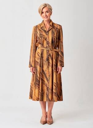 Robe mi-longue coupe fluide manches longues marron LISA CHESNAY femme