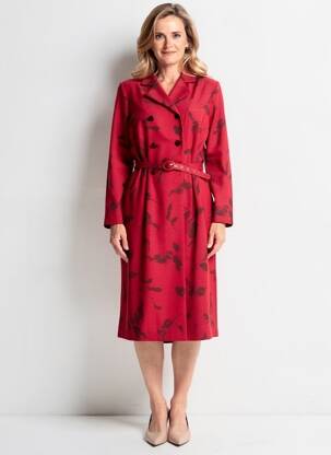 Robe mi-longue imprimé fleurs manches longues rouge LISA CHESNAY femme
