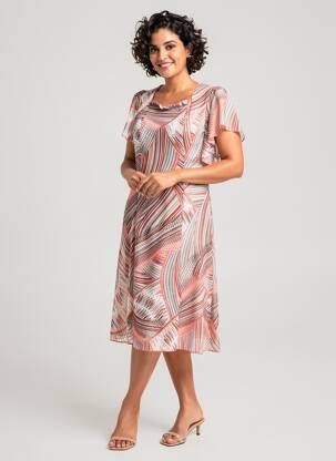 Robe mi-longue tissage crêpe manches courtes orange GUY DUBOUIS femme