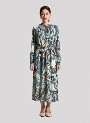 Robe longue manches longues manches longues vert RIVER WOODS femme