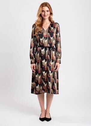 Robe mi-longue coupe fluide manches longues noir SUMMUM femme