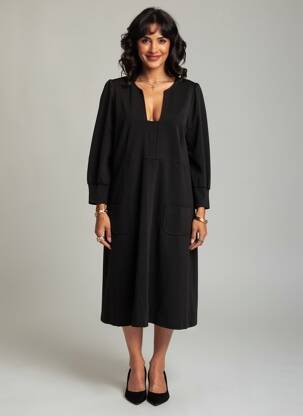 Robe mi-longue manches 3/4 manches 3/4 noir SUMMUM femme