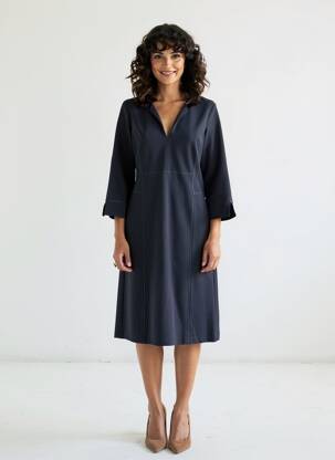 Robe mi-longue manches 3/4 manches 3/4 bleu SUMMUM femme