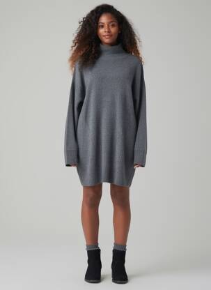 Robe pull tissage chiné manches longues gris BERENICE femme