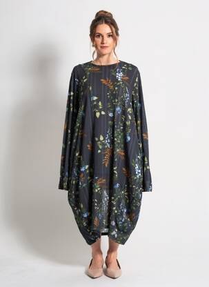 Robe mi-longue imprimé fleurs manches longues noir HIGH femme