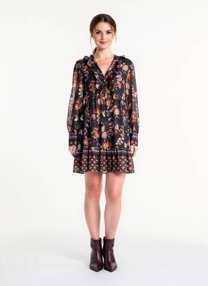 Robe courte imprimé fleurs manches longues noir LIU JO femme