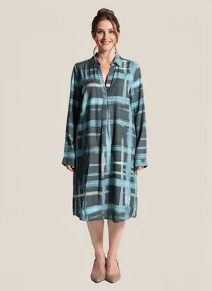 Robe mi-longue coupe fluide manches longues bleu RIVER WOODS femme