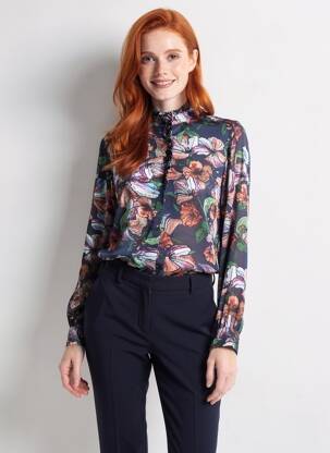 Chemisier imprimé fleurs manches longues bleu HIGH femme