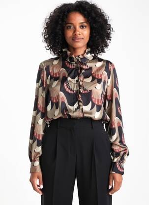 Chemisier imprimé fantaisie manches longues noir SUMMUM femme