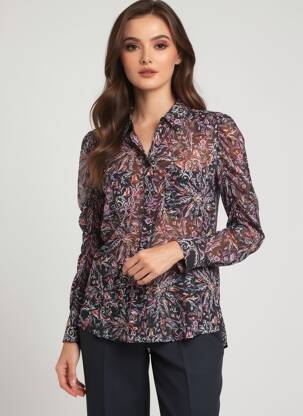 Chemisier imprimé fleurs manches longues noir BERENICE femme