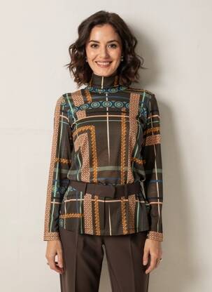 Top imprimé fantaisie manches longues marron HIGH femme
