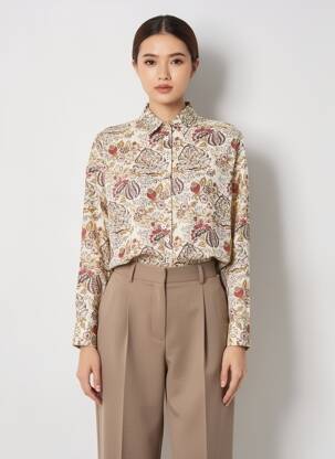 Chemisier imprimé fleurs manches longues beige JANE BLUE femme