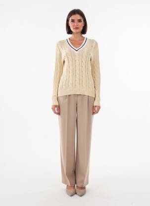 Pull col v manches longues beige SCAPA femme