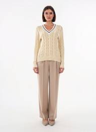 Pull col v manches longues beige SCAPA femme