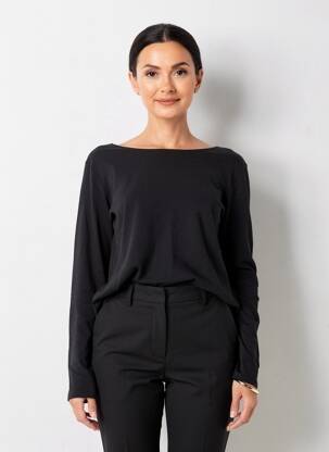 Pull col bateau manches longues noir JUVIA femme