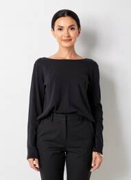 Pull col bateau manches longues noir JUVIA femme