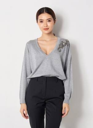Pull col v manches longues gris LIU JO femme
