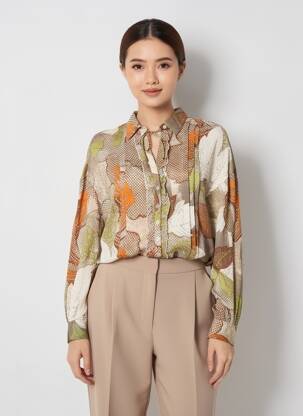 Chemisier imprimé fantaisie manches longues marron HIGH femme
