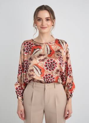 Blouse imprimé fleurs manches 3/4 orange SUMMUM femme