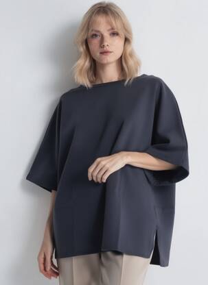Sweat-shirt coupe over-size manches 3/4 bleu JUVIA femme