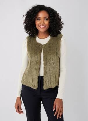 Gilet sans manche fourrure véritable vert OAKWOOD femme