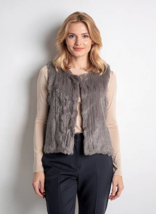 Gilet sans manche fourrure véritable gris OAKWOOD femme