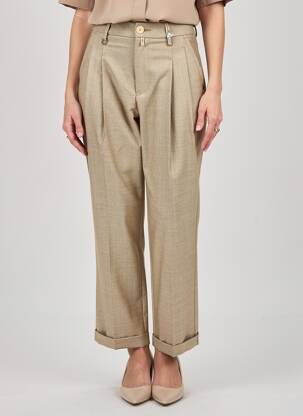 Pantalon droit tissage crêpe taille haute beige HIGH femme