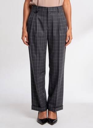 Pantalon droit tissage crêpe taille haute bleu HIGH femme