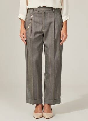 Pantalon droit taille à pinces taille haute gris HIGH femme