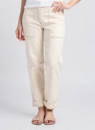 Pantalon droit fermeture zippée sous rabat boutonné taille normale beige BENSIMON femme
