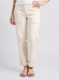 Pantalon droit fermeture zippée sous rabat boutonné taille normale beige BENSIMON femme