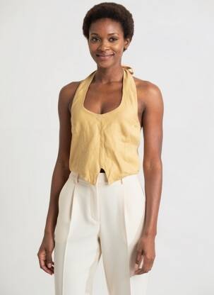 Top coupe cintrée sans manche jaune POSSÉ femme