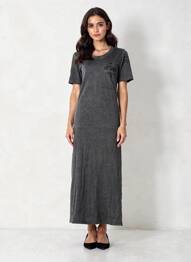 Robe longue manches courtes manches courtes noir ROSE GARDEN femme