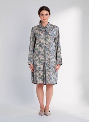 Robe mi-longue imprimé fleurs manches longues gris AGATHE & LOUISE femme