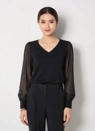 Top coupe cintrée manches longues noir BARILOCHE femme
